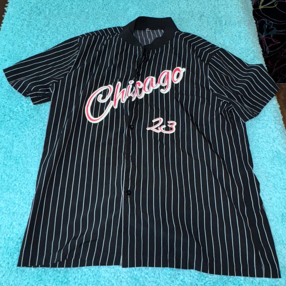 Chicago Bulls 23 Baseball Jersey Pinstripe Black White Red‎ Mens
